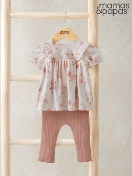 Mamas & Papas Pink Floral Print T-Shirt And Leggings Set (F61723) | kr286
