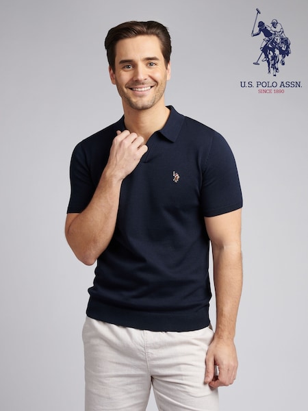 U.S. Polo Assn. sky Blue Mens Combed 100% Cotton Revere Polo Shirt (F61739) | €72