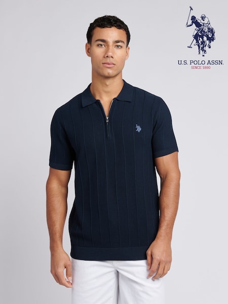 U.S. Polo Assn. Blue Mens Zip Knit  Polo Shirt (F61748) | 346 QAR