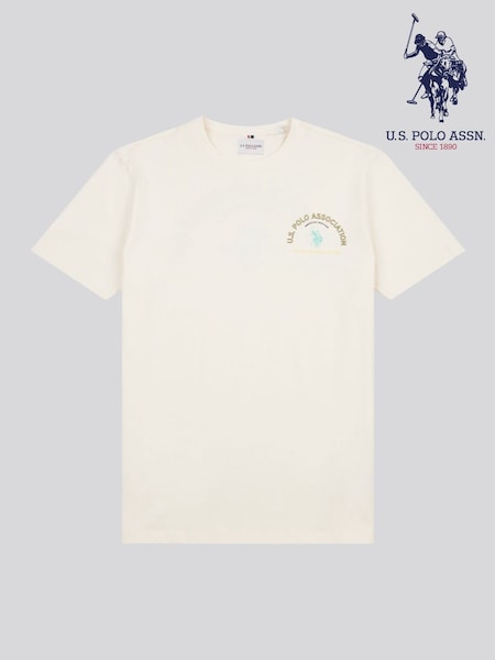 U.S. Polo Assn. Cream Mens Front Back Print 100% Cotton Graphic T-Shirt (F61751) | €42