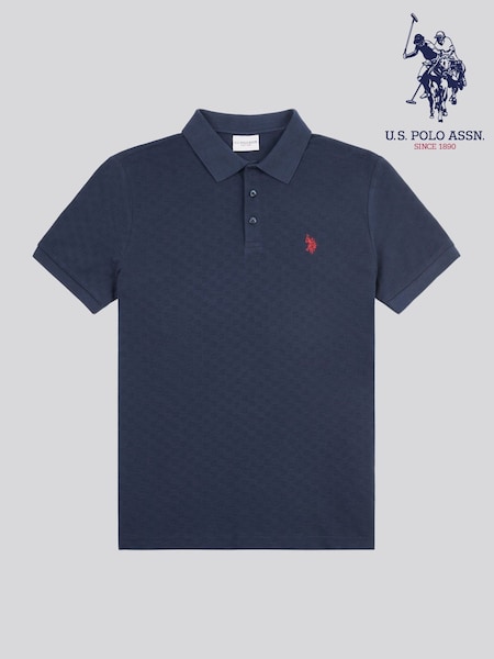 U.S. Polo Assn. Blue Mens Check Texture 100% Cotton Polo Shirt (F61753) | €78
