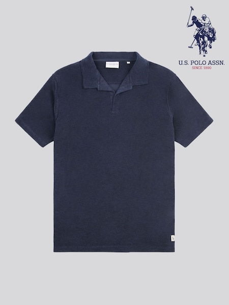 U.S. Polo Assn. Blue Mens Terry Revere Collar 100% Cotton Polo Shirt (F61767) | 272 QAR