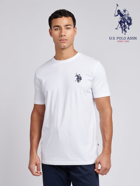 U.S. Polo Assn. White Mens Large Double Horsemen 100% Cotton T-Shirt (F61772) | 148 QAR