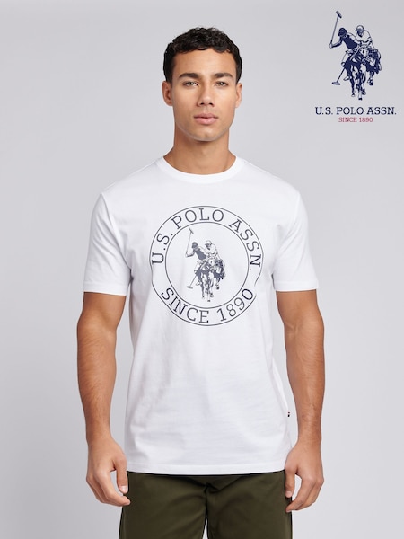 U.S. Polo Assn. White Mens Circle Print 100% Cotton T-Shirt (F61778) | €33