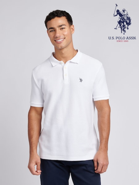 U.S. Polo Assn. White Mens Textured Double Horsemen 100% Cotton Polo Shirt (F61779) | €79