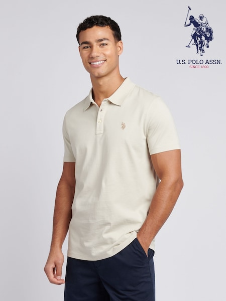 Natural - U.S. Polo Assn. Tricou polo pentru bărbați Double Horsemen din 100% bumbac (F61795) | 261 LEI