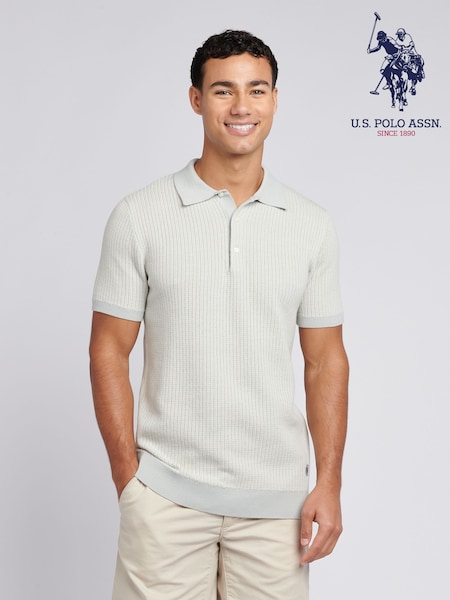 U.S. Polo Assn. Grey Mens Vertical Texture Stripe Knit Polo Shirt (F61810) | 346 QAR