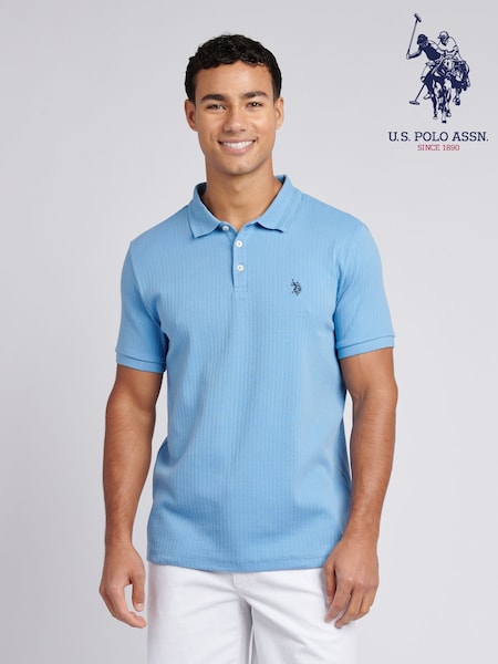 U.S. Polo Assn. Blue Mens Double Horsemen Rib Polo Shirt (F61813) | 297 QAR