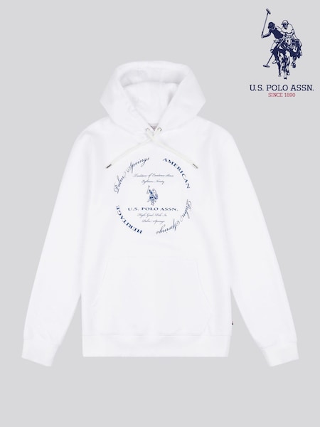 U.S. Polo Assn. White Mens Premium Print Interlock Hoodie (F61814) | €99