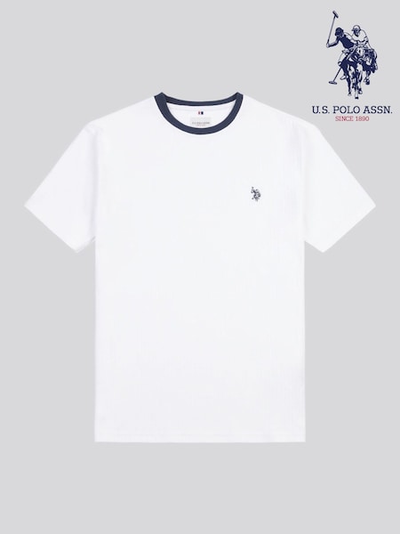 U.S. Polo Assn. White Mens Double Horsemen Rib 100% Cotton T-Shirt (F61818) | AED204