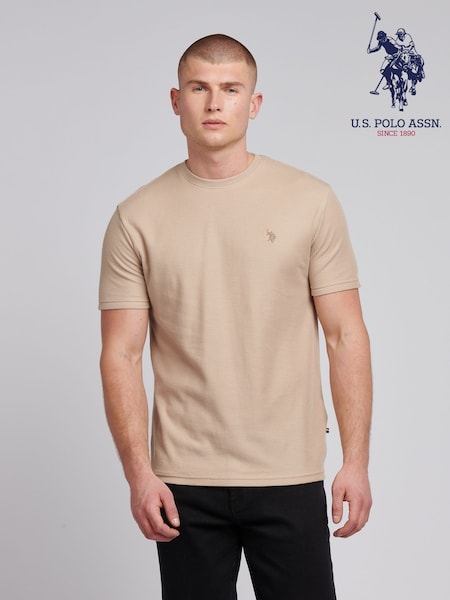 U.S. Polo Assn Natural Mens Vertical Texture 100% Cotton T-Shirt (F61823) | AED204