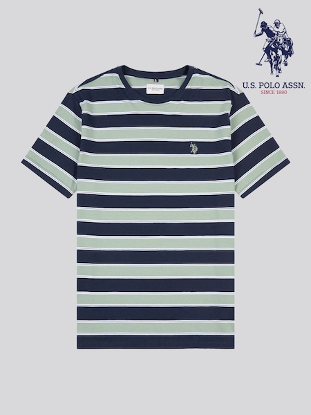 U.S. Polo Assn. Blue Mens Stripe Double Horsemen 100% Cotton T-Shirt (F61832) | €44