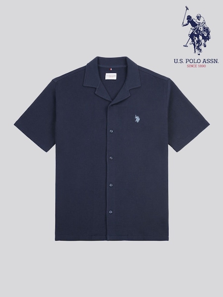 U.S. Polo Assn. Blue Mens Waffle Texture Revere Polo Shirt (F61836) | 322 QAR