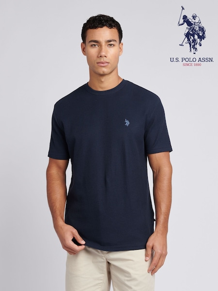 U.S. Polo Assn Blue Mens Vertical Texture 100% Cotton T-Shirt (F61849) | €46