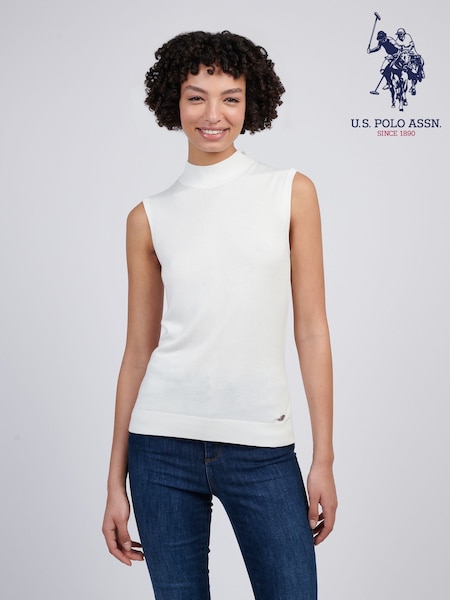 U.S. Polo Assn Cream Womens Mock Neck Sleeveless Knit Jumper (F61868) | €71