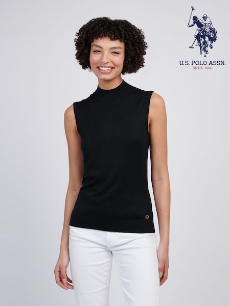 Preto - U.S. Polo Assn Womens Mock Neck Sleeveless Knit Jumper (F61870) | R$ 495