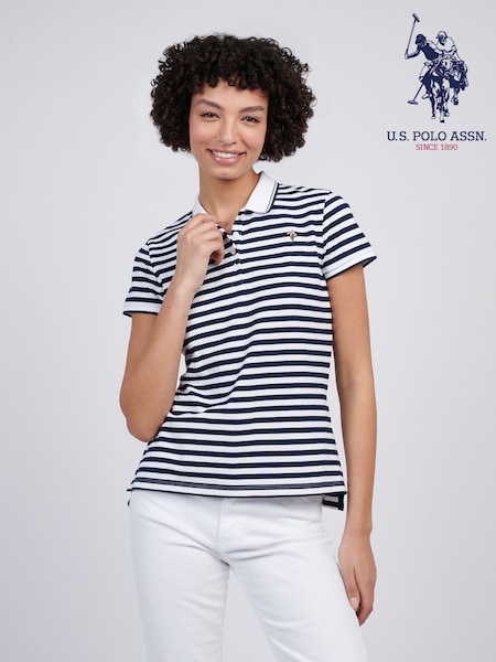U.S. Polo Assn Blue Womens Stripe Polo Shirt (F61880) | €53