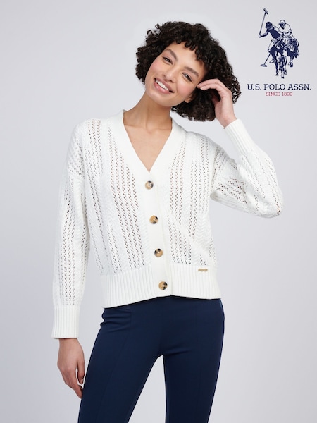 U.S. Polo Assn Womens Open Knit Cable 100% Cotton Cardigan (F61891) | € 112