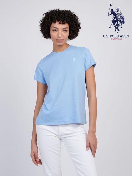 Синий - U.S. Polo Assn. Womens Crew Neck Double Horsemen 100% Cotton T-Shirt (F61902) | €33
