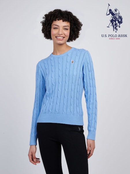 U.S. Polo Assn. Blue Chrome Womens Crew Neck Cable Knit Pink Jumper (F61906) | €77