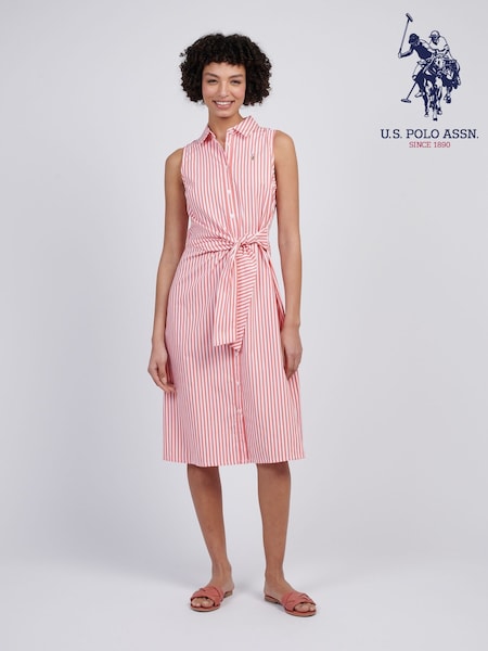U.S. Polo Assn Womens Stripe Tie Waist Shirt Dress (F61913) | €142