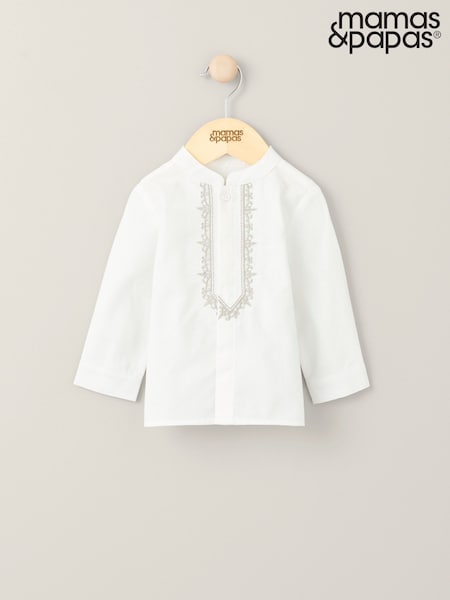 Mamas & Papas Eid Embroidered Long Sleeve 100% Cotton White Shirt (F61973) | €32