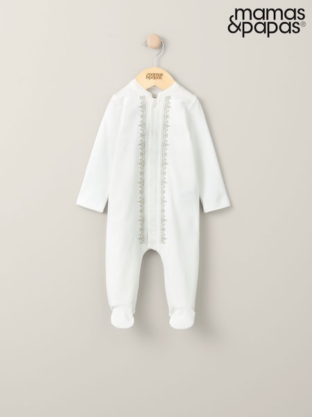 Mamas & Papas Boys Eid Embroidered 100% Cotton White Sleepsuit (F61976) | kr314 - kr357
