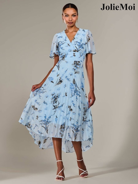 Jolie Moi Blue Angel Sleeve Pleated Chiffon Maxi Dress (F62172) | 4,506 UAH