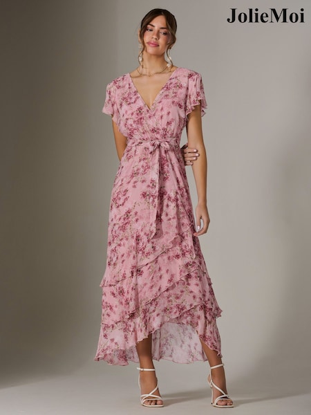 Vaaleanpunainen - Jolie Moi Painettu kääre Röyhelö Maksimekko (F62173) | €118