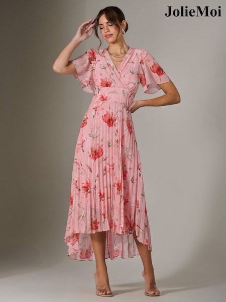 Jolie Moi Light Pink Angel Sleeve Pleated Chiffon Maxi Dress (F62176) | €106