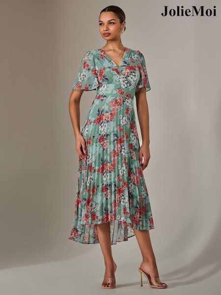 Vihreä - Jolie Moi Angel Sleeve Pleated Chiffon Maxi Dress (F62182) | €118