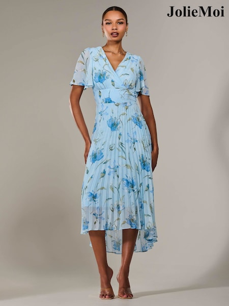 Jolie Moi Light Blue Angel Sleeve Pleated Chiffon Maxi Dress (F62191) | €95