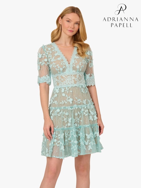 Adrianna Papell Blue Lace Embroidery Dress (F62211) | 10,754 UAH