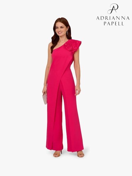 Adrianna Papell Red One Shoulder Rosette Jumpsuit (F62220) | ₪1,152