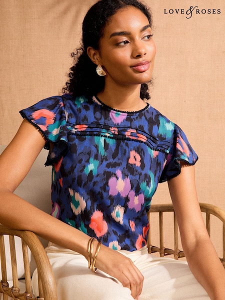 Love & Roses Printed Short Sleeve Shell Top (F62231) | 268 LEI