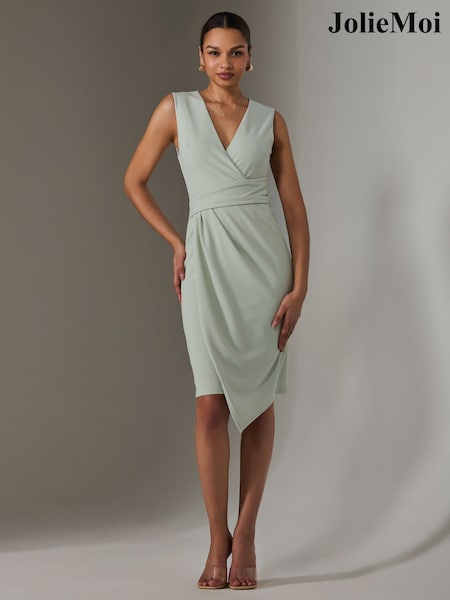 Jolie Moi Green Sleeveless Wrap Front Midi Dress (F62237) | ₪302
