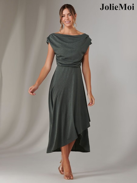 Jolie Moi Green Asymmetric Drape Midi Dress (F62239) | ₪342