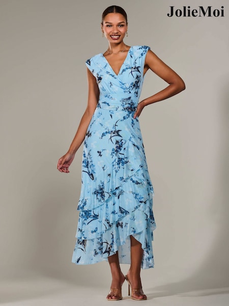 Jolie Moi Blue Sleeveless Ruffle Midi Dress (F62245) | ₪377