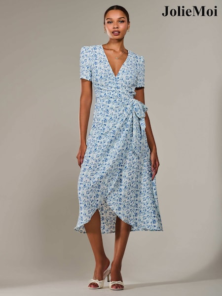 Jolie Moi Blue Faux Wrap Midaxi Dress (F62248) | €92