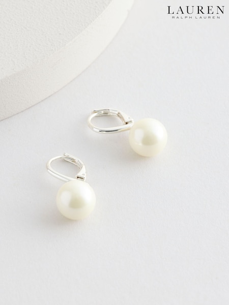 Lauren by Ralph Lauren Silver Tone Pearl Drop Earrings (F62249) | €53