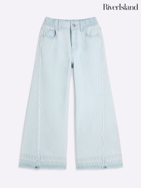River Island Blue Girls Seam Detail Wide Leg 100% Cotton Jeans (F62300) | €28