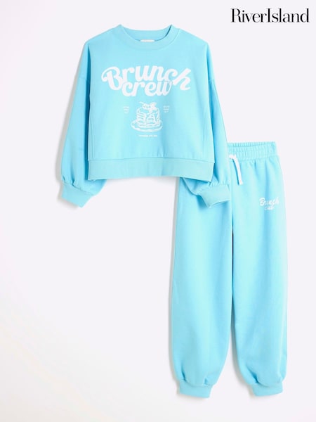 River Island Blue Girls Brunch Club 100% Cotton Sweat Set (F62304) | €46