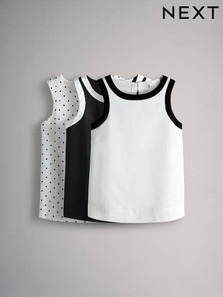 Black/White/Spot Piped Linen Blend Shell Tops 3 Pack (F62314) | €48