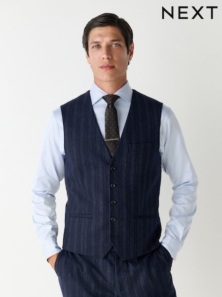 أزرق داكن أزرق - Striped Wool Blend Suit Waistcoat (F62367) | ‏262 د.إ.‏