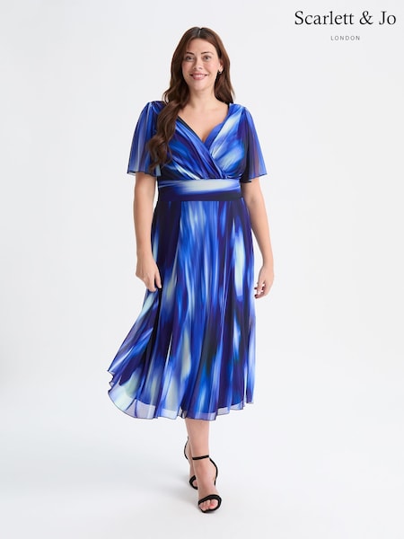 Scarlett & Jo Light Blue Victoria Spot Print Angel Sleeve Mesh Midi Dress (F62390) | €113