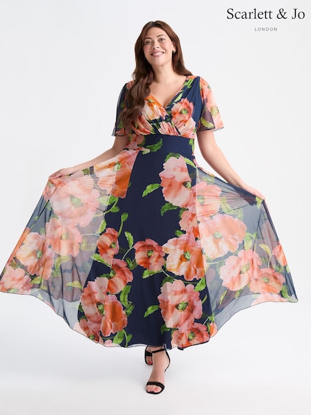 Scarlett & Jo Pink Curve Isabelle Angel Sleeve Maxi Dress (F62391) | ₪478