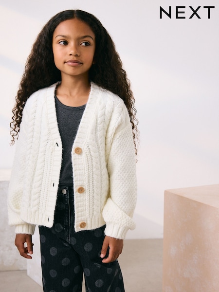 Oatmeal Cable Knitted Cardigan (3-16yrs) (F62395) | €25 - €31