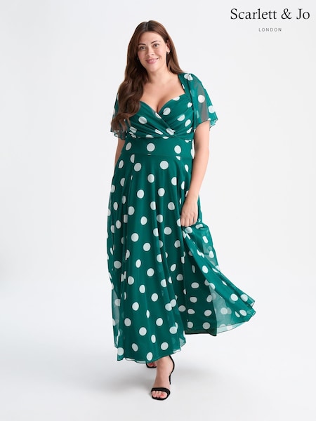 Scarlett & Jo Green Kemi Spot Bolero Wrap Bodice Mesh Maxi Gown (F62402) | 470 QAR