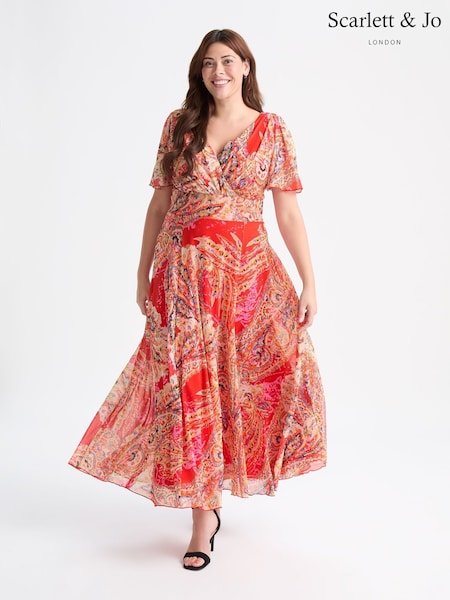 Scarlett & Jo Amber Orange Curve Isabelle Angel Sleeve Maxi Dress (F62404) | 470 QAR
