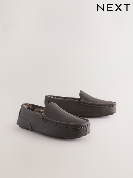Brown Faux Fur Lined Moccasin Slippers (F62422) | €32